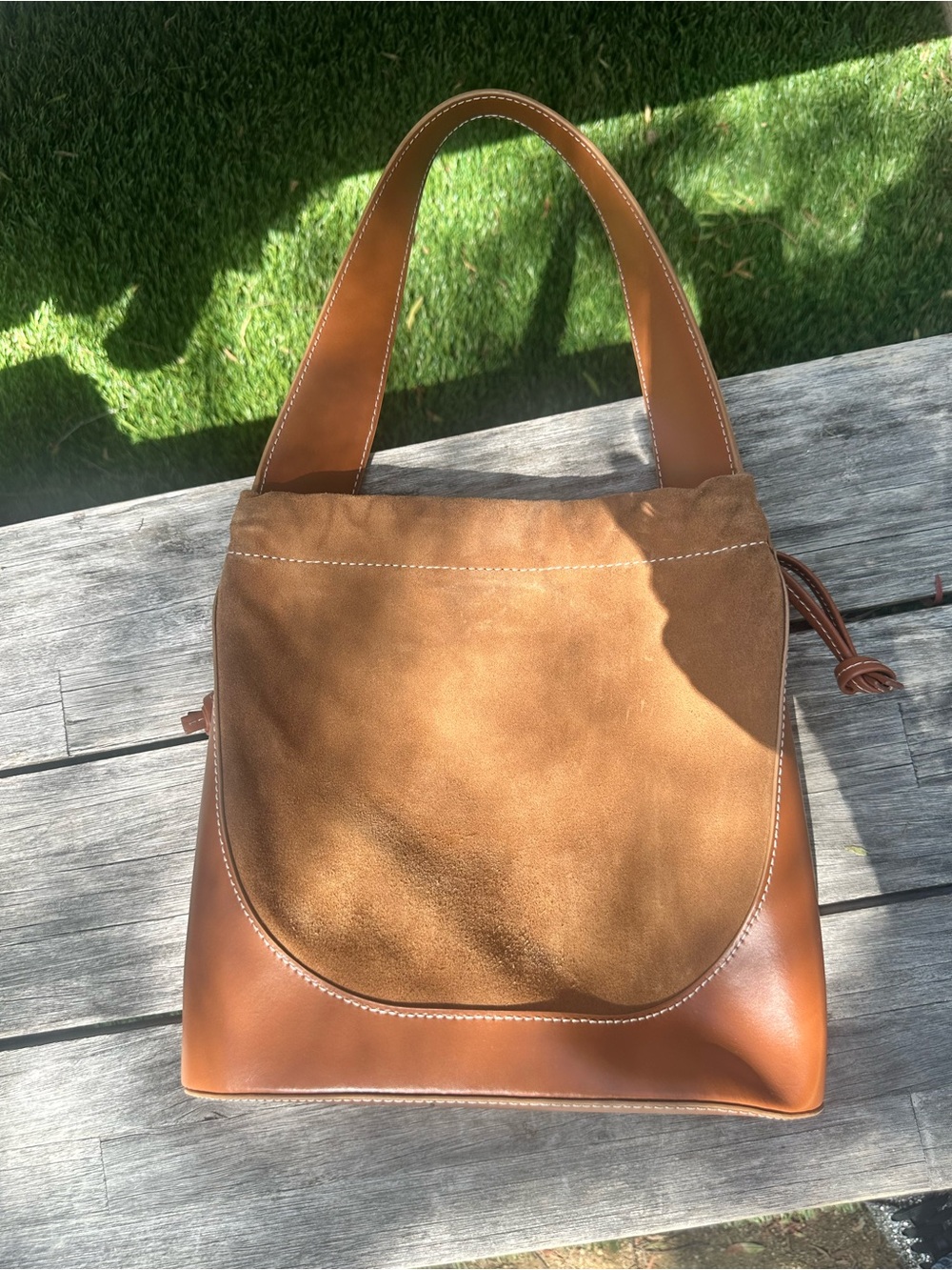 STAUD Brown Suede & Leather Shoulder Bag